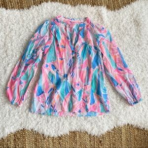 Lilly Pulitzer Elsa Silk Blouse Out To Sea Print